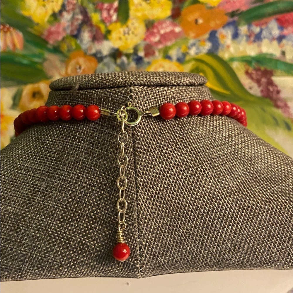 Red Coral/Yellow Turquoise Necklace - Picture 4 of 6
